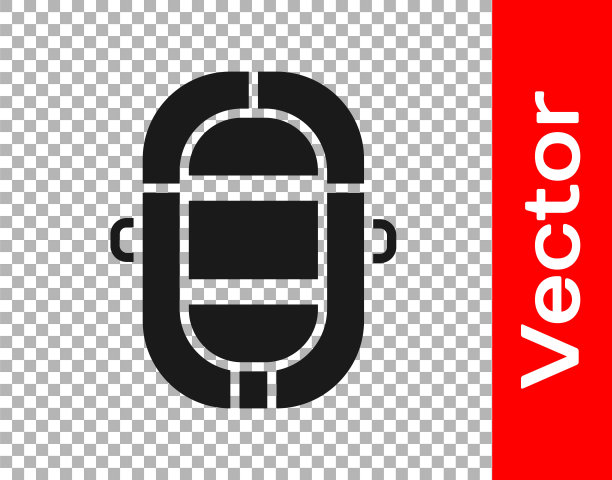 黑色漂流船图标孤立在透明的背景。充气艇。水上运动，极限运动，假期，假期。矢量图图片下载