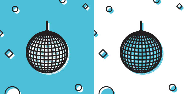 黑色迪斯科球图标孤立在蓝色和白色的背景。随机动态形状。矢量图图片下载