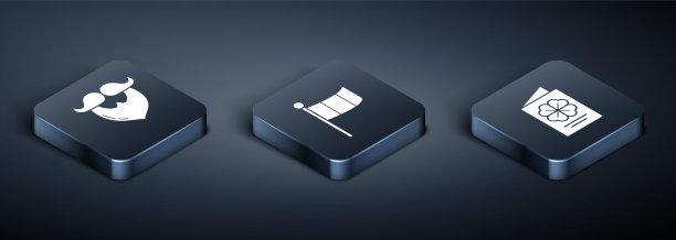 Set等距胡子和胡须，圣帕特里克节传单，小册子，明信片和爱尔兰国旗图标。向量图片下载