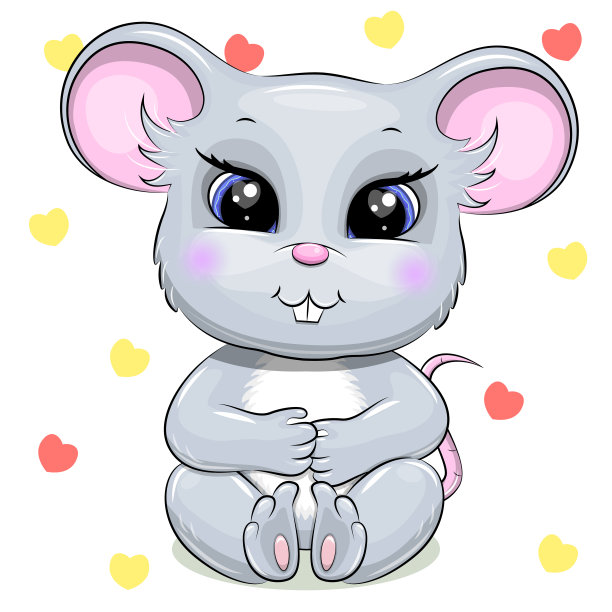 可爱的蓝色大眼睛卡通老鼠。图片下载