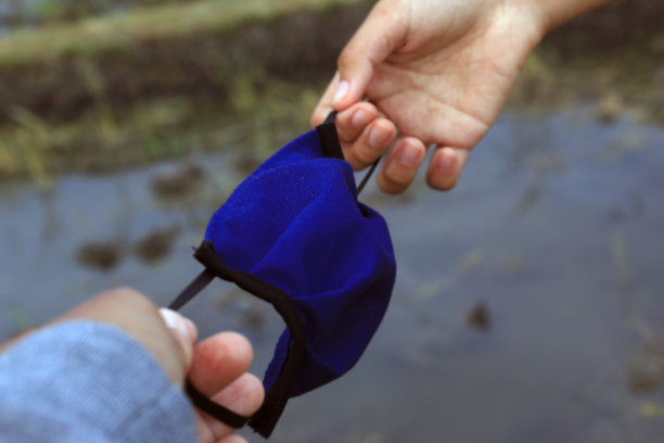 手里拿着蓝色的口罩。图片下载