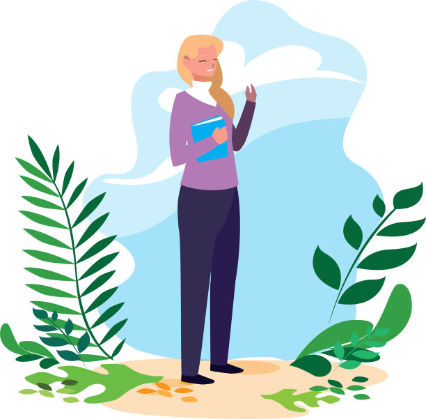 年轻女子站在风景的背景下图片下载