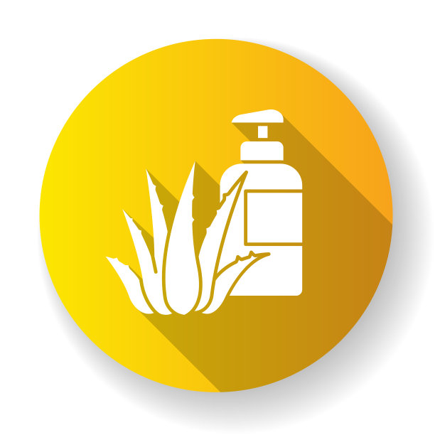 草药洗剂黄色平面设计长阴影字形图标。植物性奶油。天然的凝胶。有机沐浴产品。美容和皮肤。芦荟提取物。剪影RGB彩色插图图片下载
