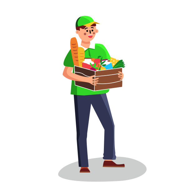 配送员与产品营养盒载体图片下载