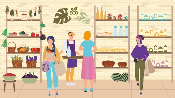 人们在商店购买生态产品，健康有机食品商店，矢量插图图片下载