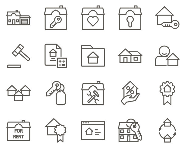 家，投资，贷款，抵押设置矢量图标。房地产图标集图片下载