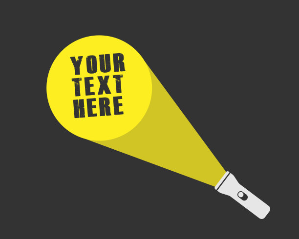 卡通平面风格的led手电筒手电筒图标形状。搜索口袋灯标志标志。矢量插图形象。孤立在黑色背景上。图片下载