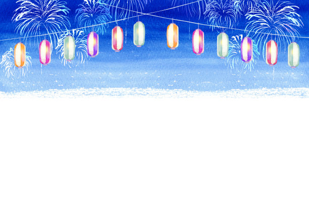 纸灯笼和日本夏季烟花节图片下载