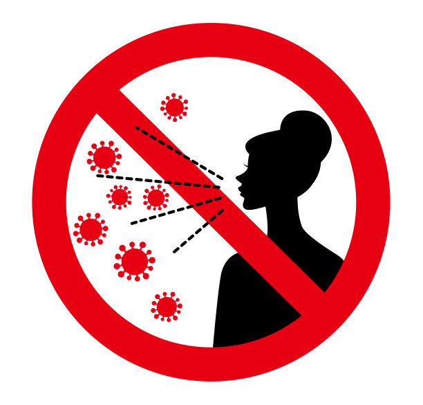 不要说话。禁止的标志剪影女人和病毒。图片下载