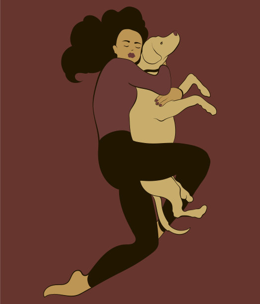 手绘女孩与狗隔离图片下载