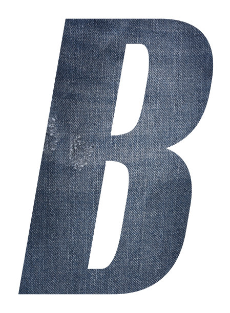 字母B与牛仔裤织物纹理在白色的背景。图片下载