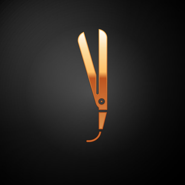 金色卷发器的头发图标孤立在黑色图片下载