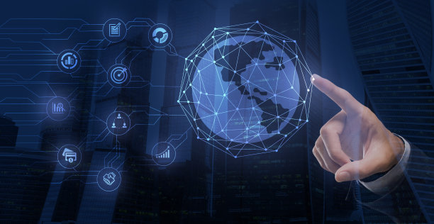 商人手指触碰全球商业网络遍布世界各地图片下载