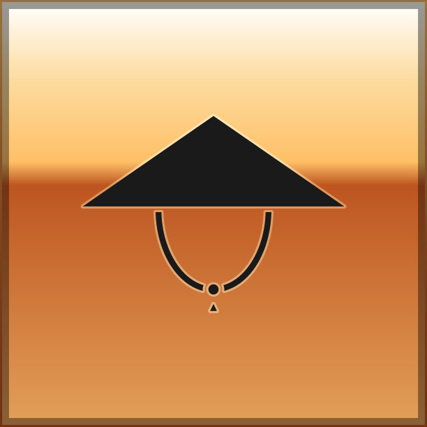 黑色亚洲圆锥帽图标孤立在黄金上图片下载