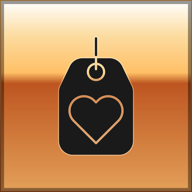 黑色心形标签图标孤立的黄金背景图片下载