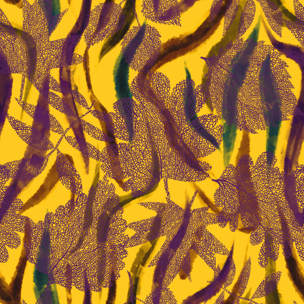 花卉植物无缝图案制成华丽的叶子和斑马条纹皮肤纹理。图片下载