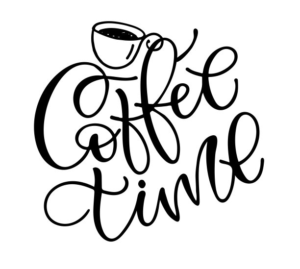 咖啡时间-可爱的手绘涂鸦字母艺术。模板横幅，明信片，t恤设计，图案，背景。图片下载