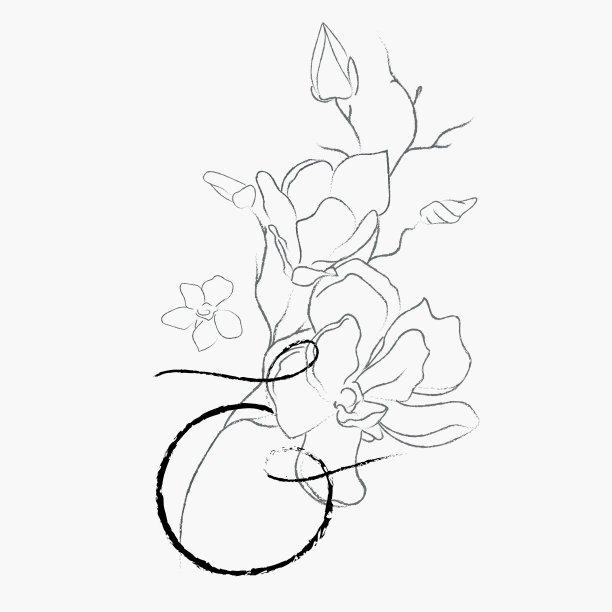 手写线画花卉标志的字母图片下载
