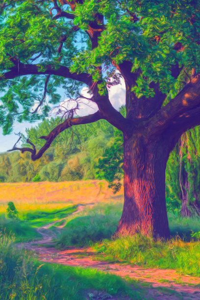 石油山水画图片下载