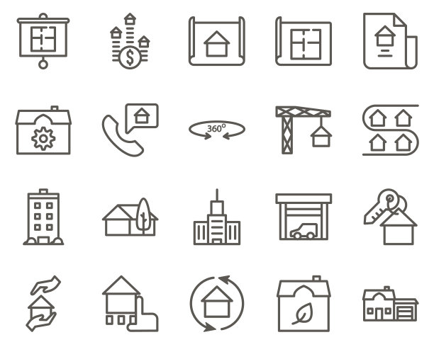 房子，键集矢量图标。房地产图标集图片下载