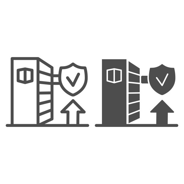 自动化仓库货架线条和立体图标，智能家居符号，货架上货物订单批准箭头矢量标志，白色背景，智能存储系统图标轮廓风格。矢量图形。图片下载