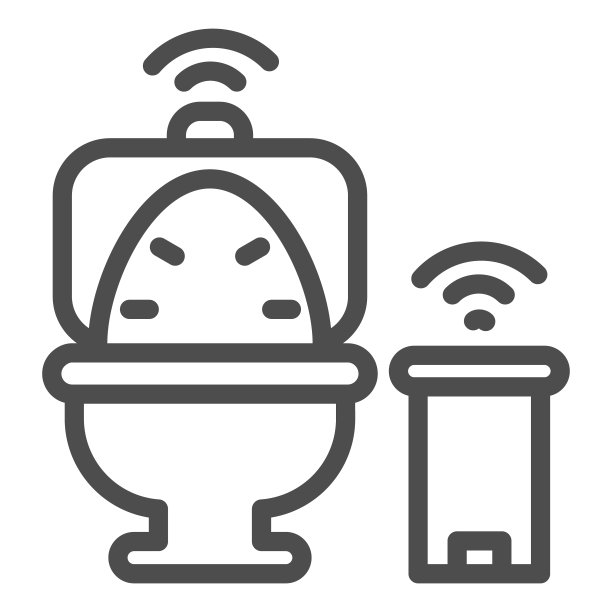 智能马桶、垃圾桶线条图标、智能家居符号、遥控器房技术矢量标志在白色背景上，浴室或卫生间电器图标在轮廓上。矢量图形。图片下载