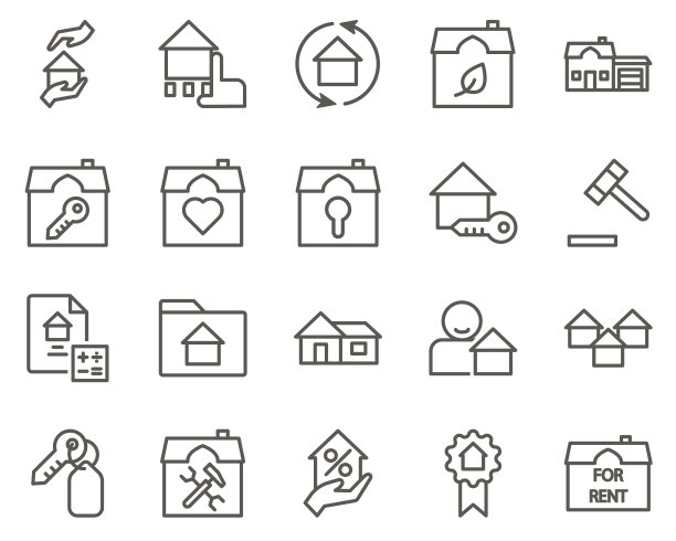 成就，奖励，房子，奖章设置矢量图标。房地产图标集图片下载