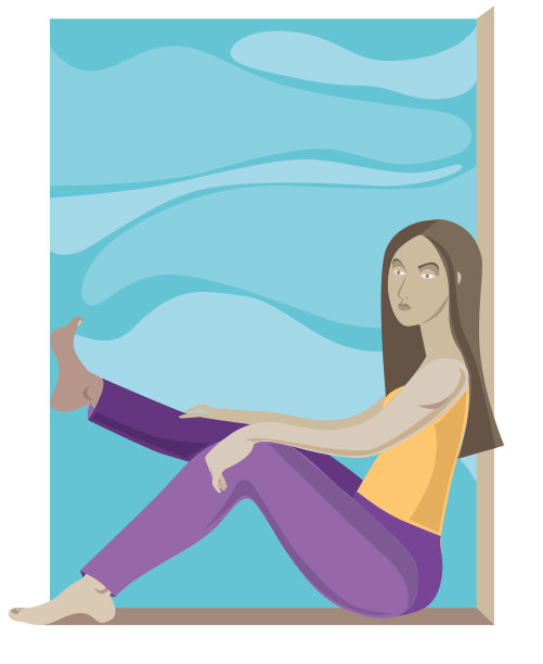 漂亮的女孩坐在窗户上图片下载