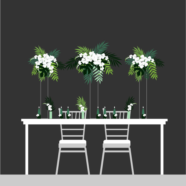 为新娘和新郎准备的餐桌。矢量插图。图片下载