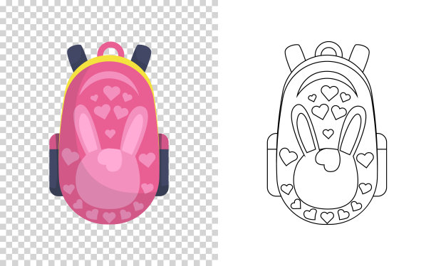 彩色的瞳孔背包。孩子们的书包。奢侈的学生书包。教育和学习，学校背包的图标。草图和颜色风格矢量插图图片下载