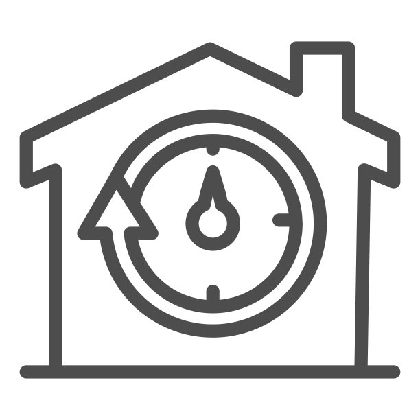 带有箭头线的建筑和秒表图标：智能家居快速交付矢量标志图片下载