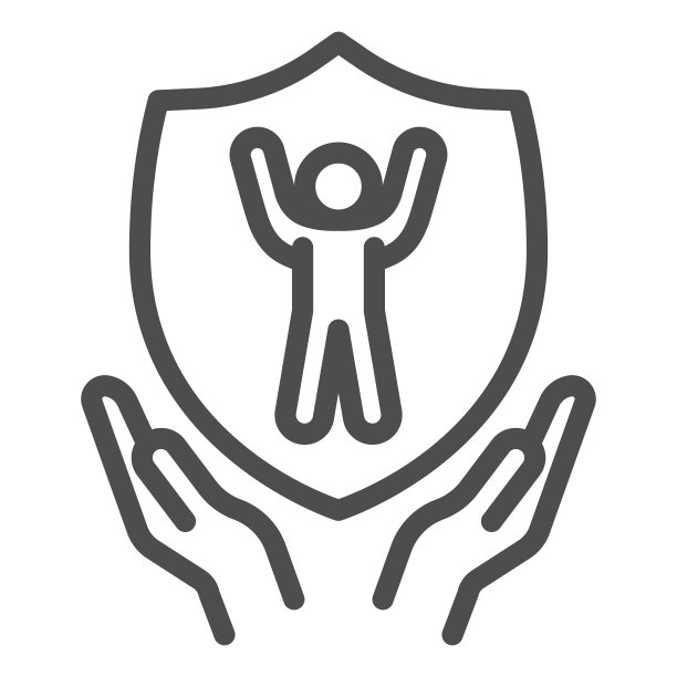 儿童保护盾在人的手线图标，6月1日儿童保护日概念，父母的手与婴儿安全标志在白色背景，儿童关心图标的轮廓。矢量图形。图片下载