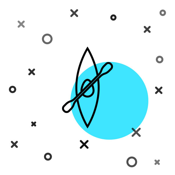 黑线皮艇和桨图标孤立在白色背景。用于钓鱼和旅游的皮划艇和独木舟。户外活动。随机动态形状。矢量图图片下载