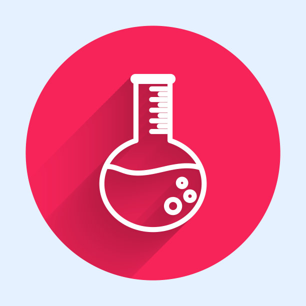 白线汽油试管图标与长阴影隔离。红色圆圈按钮。矢量图图片下载