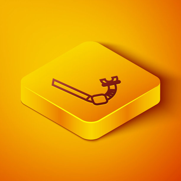 等距线通气管图标隔离在橙色背景。在水下潜水设备。黄色正方形按钮。矢量图图片下载