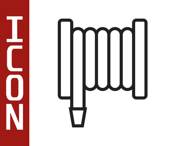 黑线消防水带卷轴图标孤立在白色背景上。矢量图图片下载