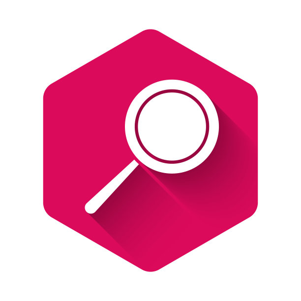 白色煎锅图标孤立与长影子。油炸或烘焙食品的象征。粉红色的六角按钮。矢量图图片下载