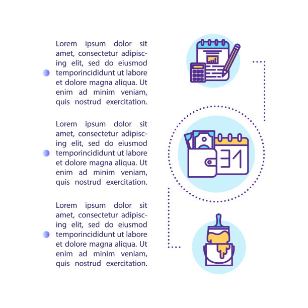 财务管理概念图标与文字。预算、成本计算。费用计划。PPT页面矢量模板。宣传册，杂志，小册子设计元素与线性插图图片下载