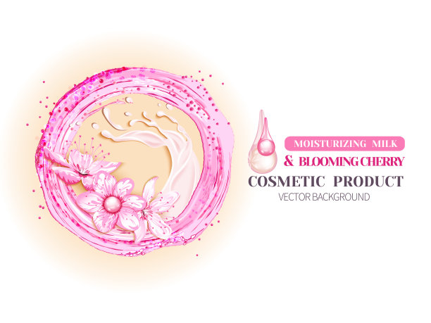 樱花花的背景是一层粉红色的水和一层霜或保湿牛奶。图片下载