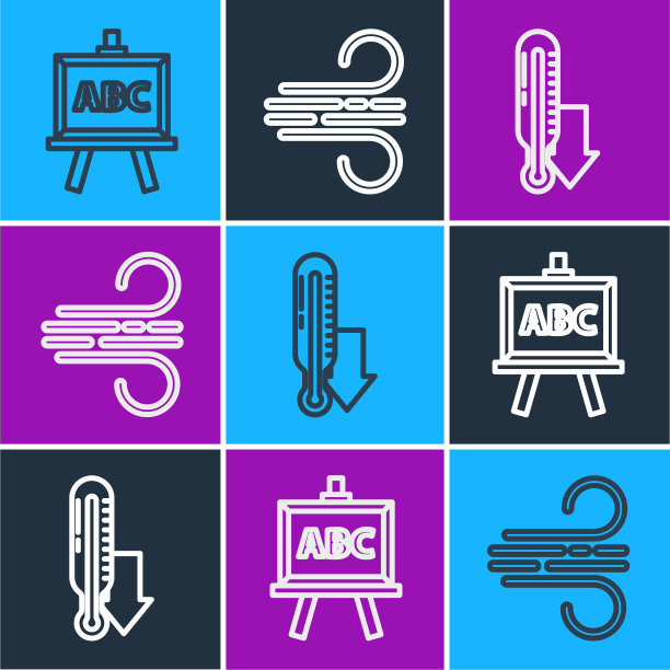 设置线，黑板，气象温度计和风图标。向量图片下载