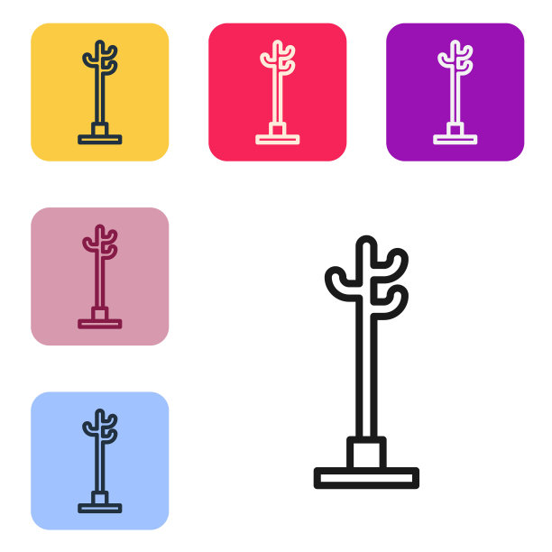 黑色线外套站图标孤立在白色背景。设置图标的颜色方形按钮。矢量图素材图片