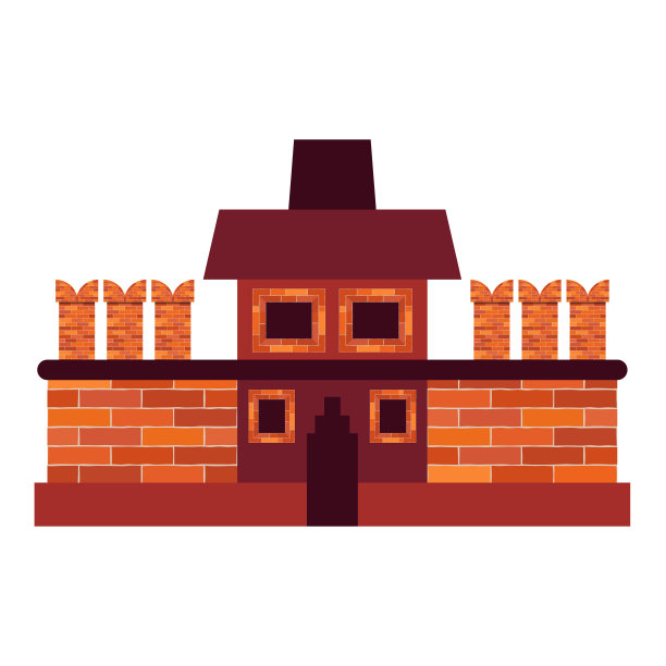 在白色的背景下，有一扇窗户和一扇门的旧砖房被孤立。图片下载