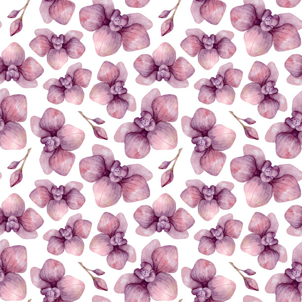 水彩无缝图案与粉红色兰花。花背景在复古风格。纺织、墙纸、包装、装饰、婚礼请柬等自然元素。图片下载