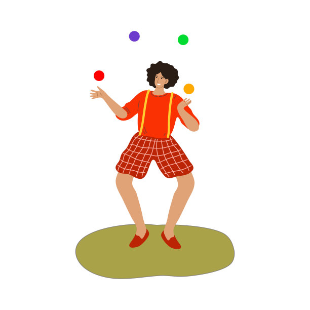 街道上的一名医生穿着鲜红色的服装，站着玩杂耍球图片下载