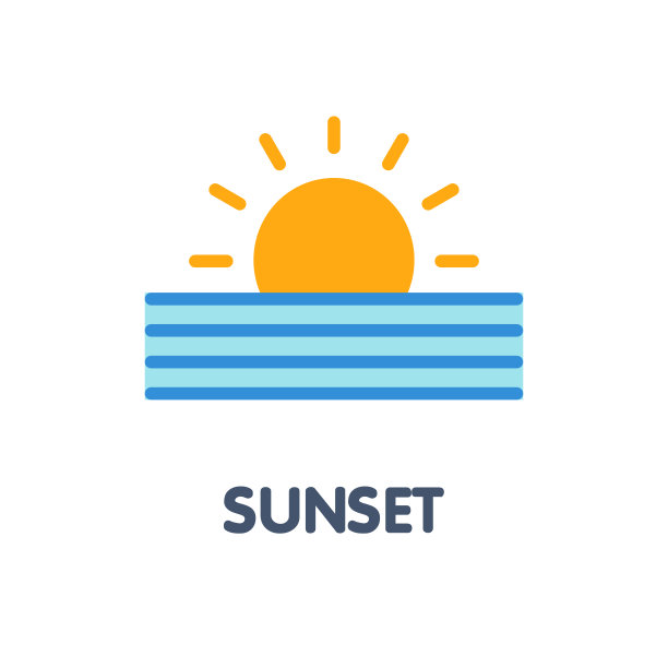 日落平面图标设计风格插图上的白色背景图片下载