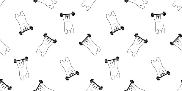 熊无缝图案北极熊矢量训练健身哑铃运动围巾孤立卡通重复墙纸瓷砖背景涂鸦插图白色设计素材图片