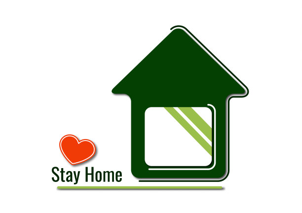 有创意的图标留在家里，心，家的象征。隔离以防止冠状病毒感染。向量图片下载