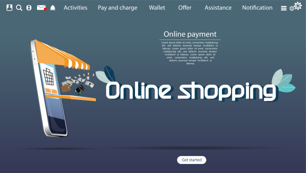 插画商业在线购物，社交网络技术，创意现代理念和概念平面设计矢量。图片下载