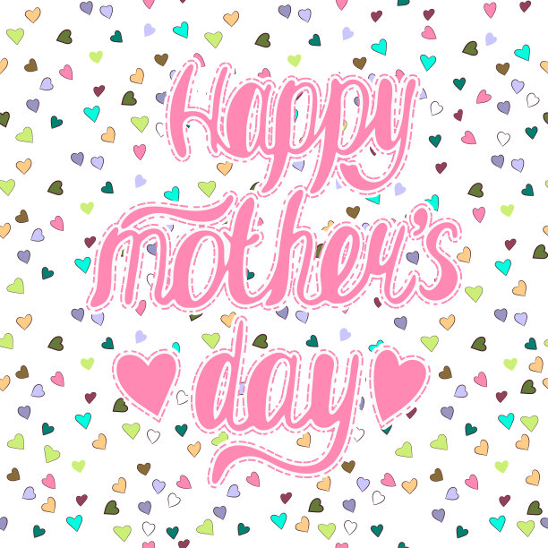 粉红色的母亲节快乐字母的背景上的五彩的心。矢量图图片下载