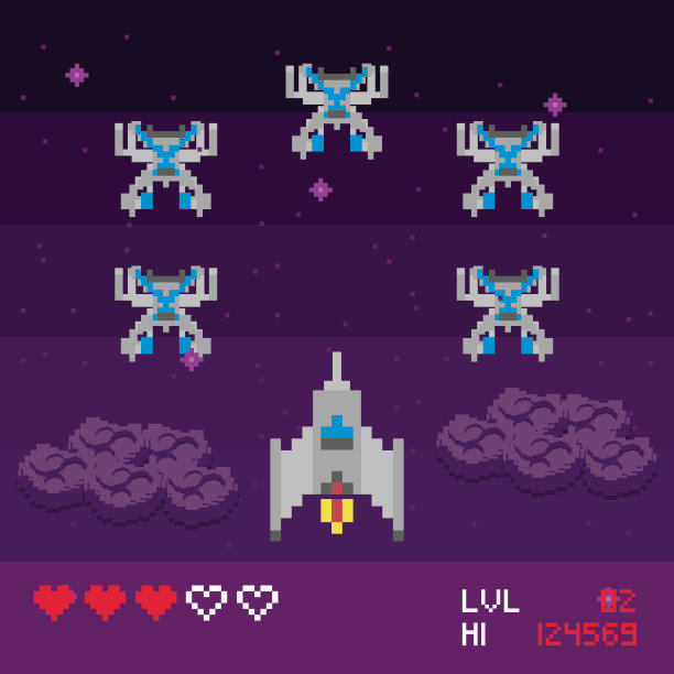 复古电子游戏空间像素化场景图片下载